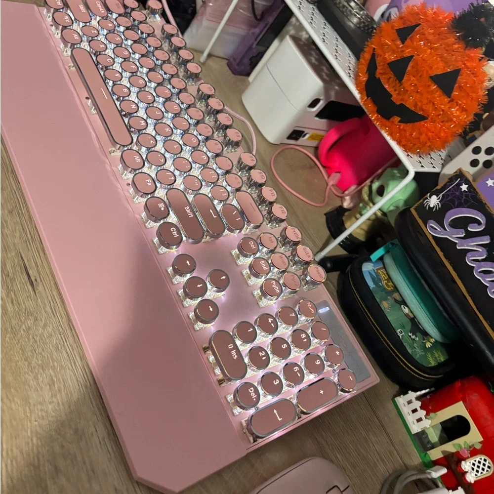 Pink wired keyboard